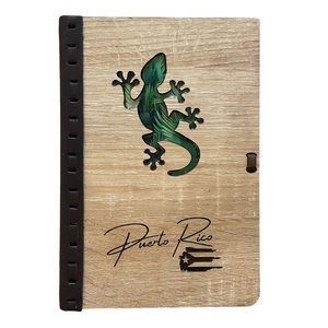 Puerto Rico Hardcover Journal En Espanol Spanish  Wood Leather Gecko Cutout Book